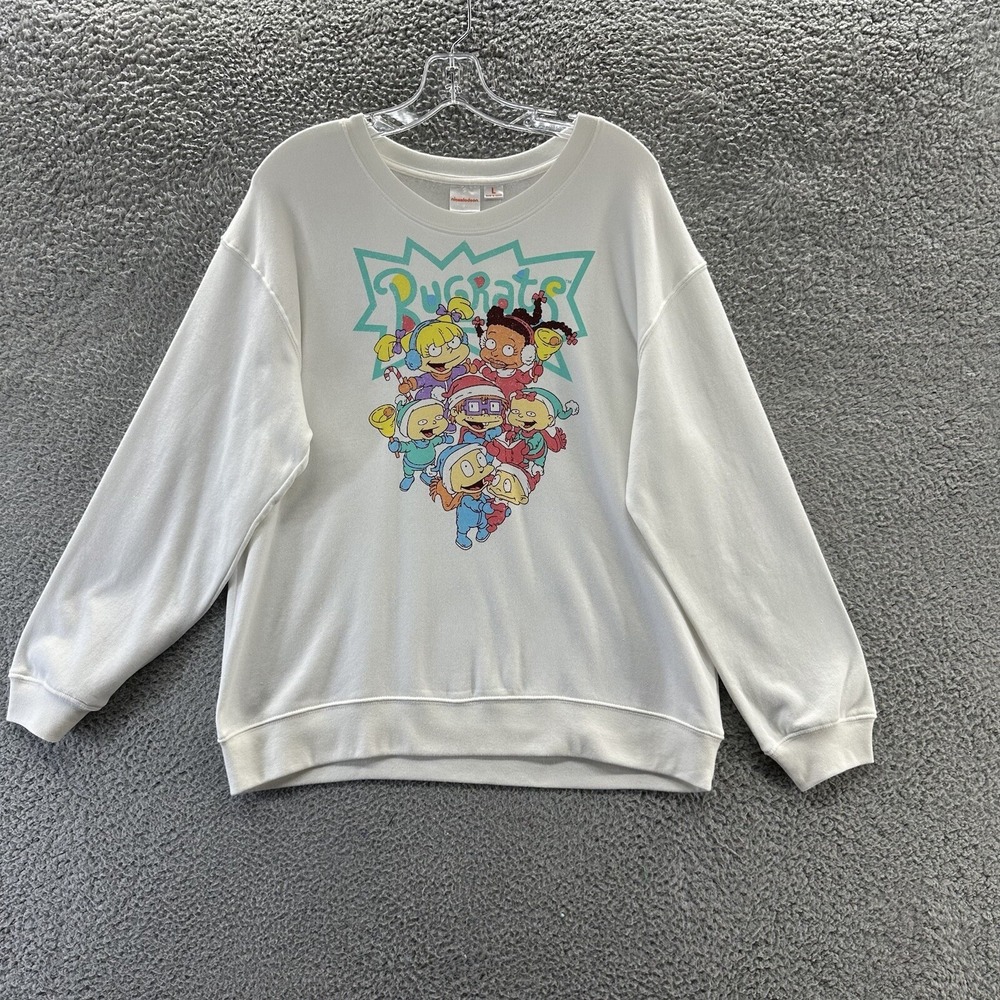 Nickelodeon Rugrats Holiday Graphic Sweatshirt Womens Size Large White Crew Neck